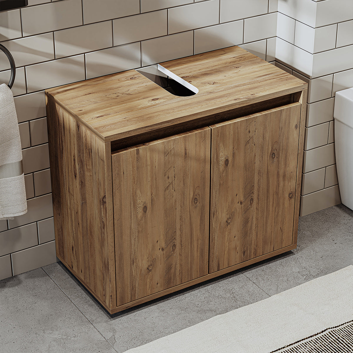 Roomart Badezimmer Unterschrank, 65 cm, ohne Waschbecken, mit 2 Türen, in 4 Farben