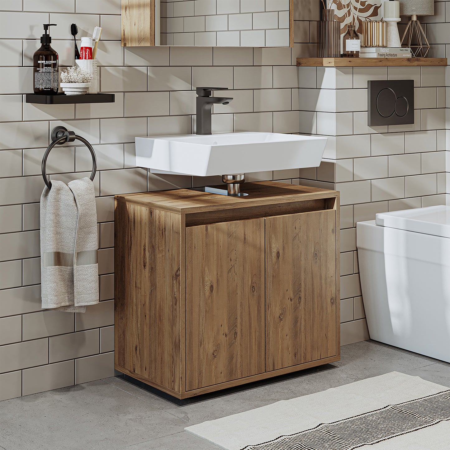 Mobile bagno Roomart HBD:55x65x35 cm - bianco - rovere - bianco-rovere - rovere antracite