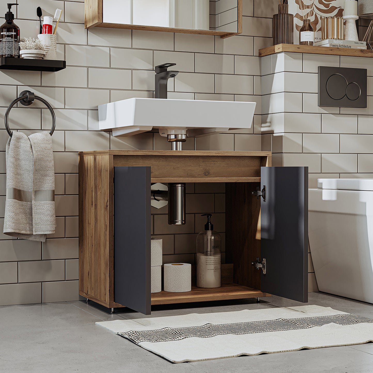 Mobile bagno Roomart HBD:55x65x35 cm - bianco - rovere - bianco-rovere - rovere antracite