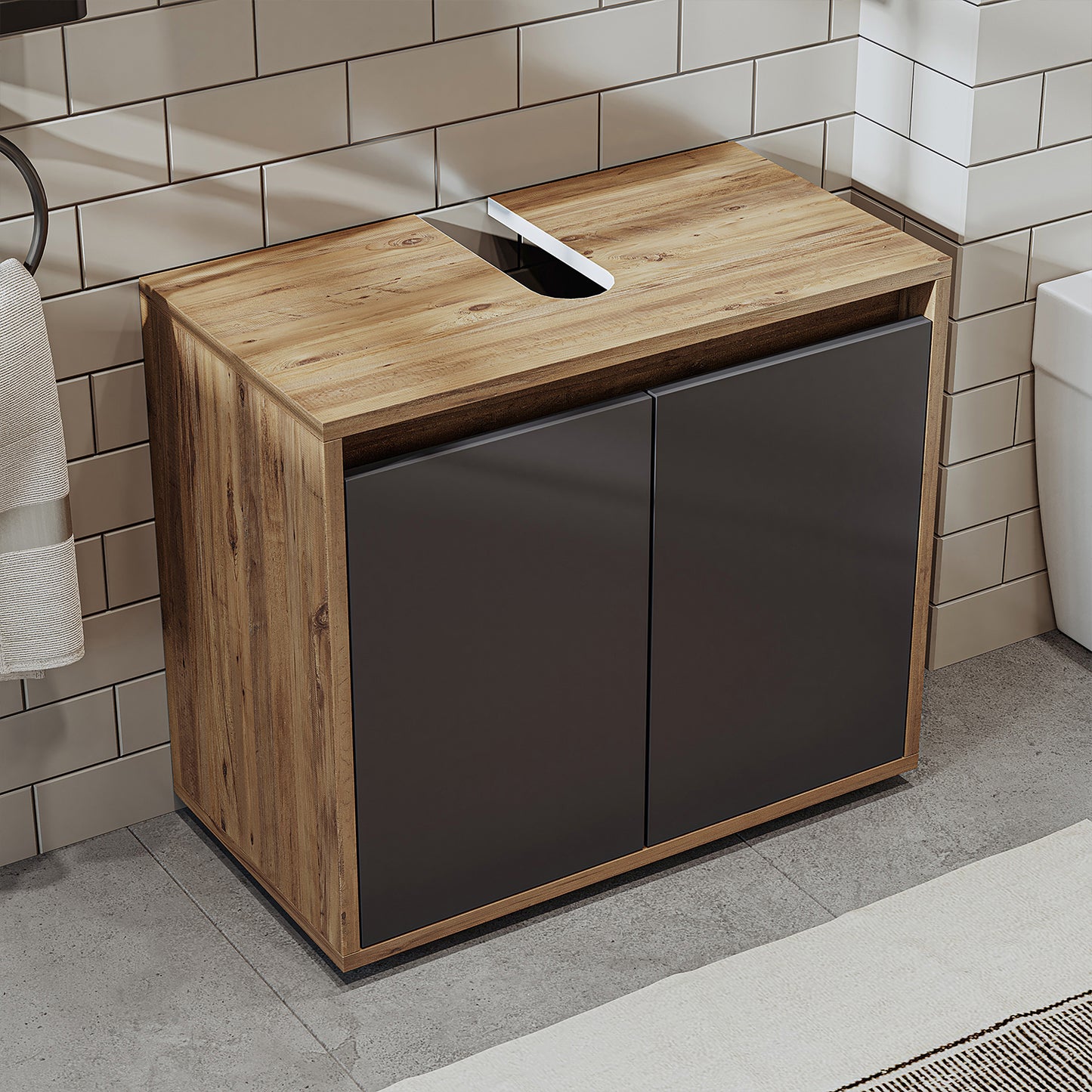 Mobile bagno Roomart HBD:55x65x35 cm - bianco - rovere - bianco-rovere - rovere antracite