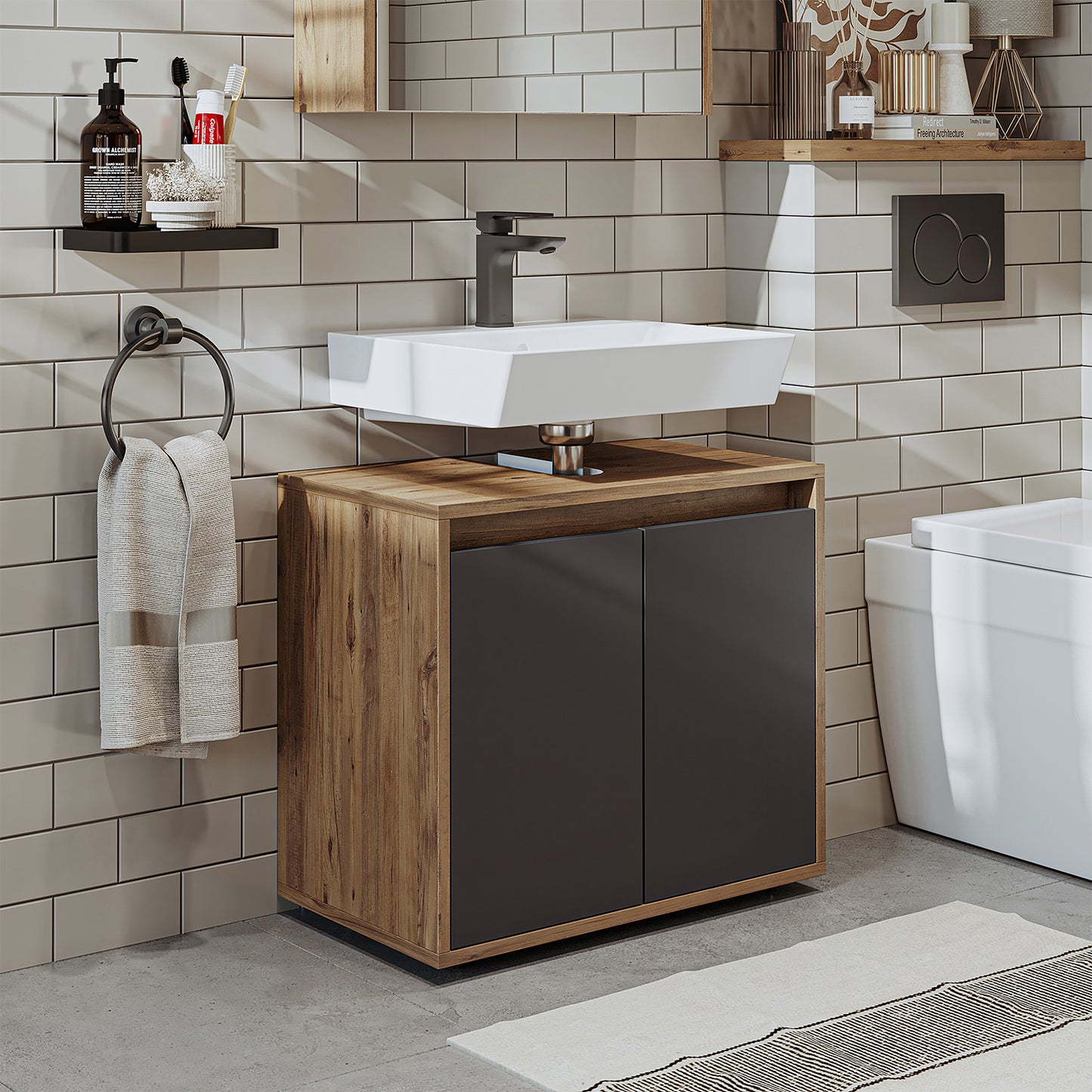 Mobile bagno Roomart HBD:55x65x35 cm - bianco - rovere - bianco-rovere - rovere antracite