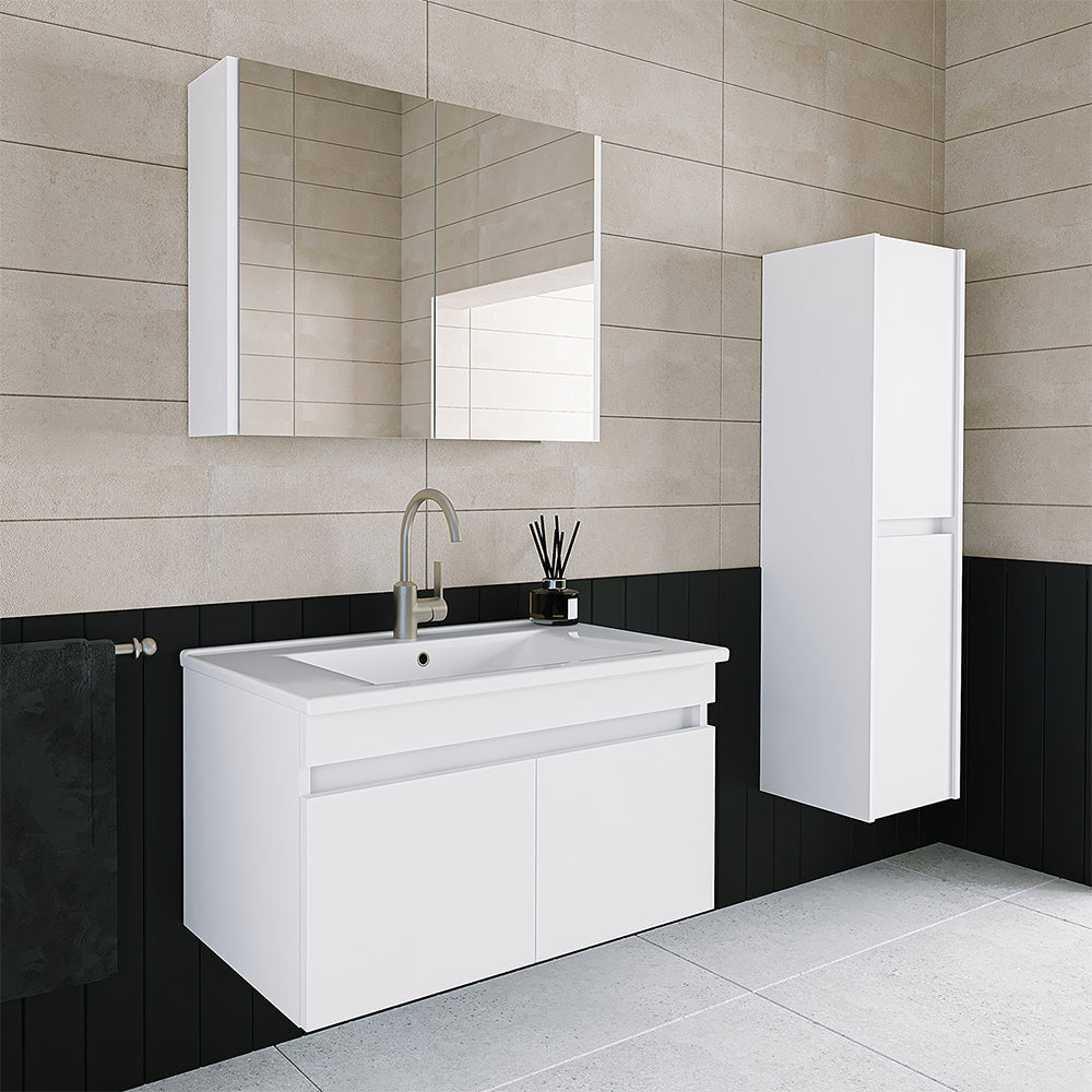 Set arredo bagno Roomart ATRIA Mobile base 85 cm con mobile specchio lavabo mobile alto