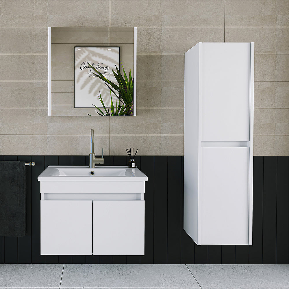 Roomart Badmöbel Set ATRIA 65 cm Unterschrank mit Waschbecken Spiegelschrank Hochschrank
