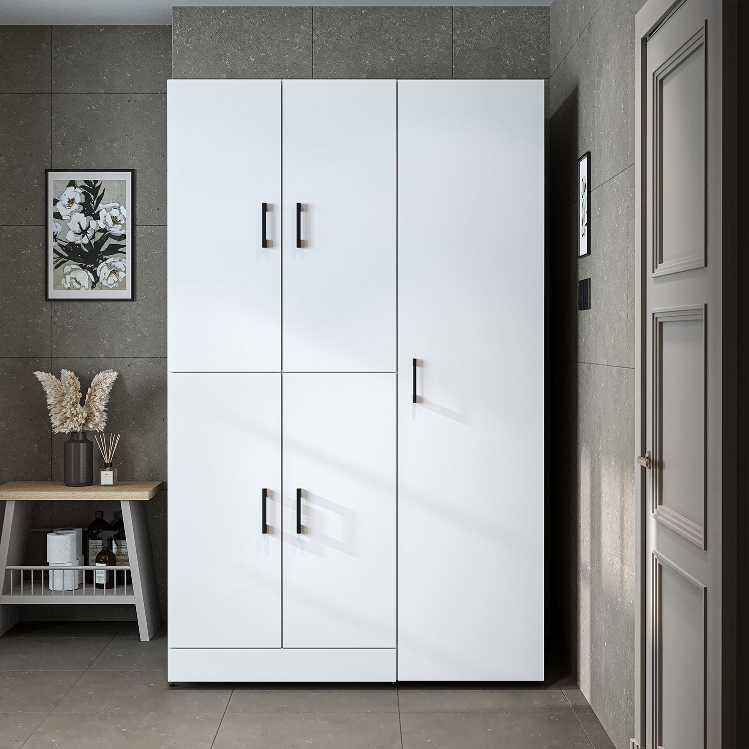 Roomart washing machine cabinet " DORA SET" for dryer & washing machine, 115 cm wide, in 4 colors, with doors & pull-out shelf - white - white oak - anthracite oak - oak - washing machine cabinet, washing machine shelf, washing tower, cabinet, white, washing machine