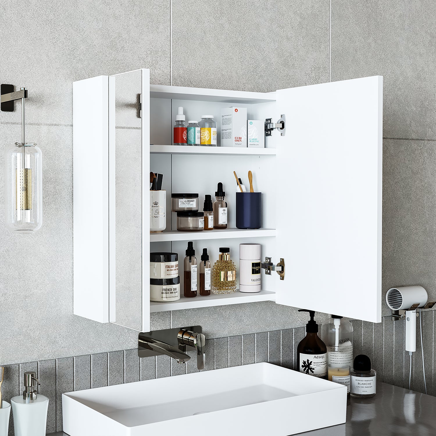 Roomart bathroom furniture set MELONA 3-piece, in 4 colors, 65cm vanity unit - mirror cabinet - tall cabinet- bathroom furniture, set, drain, washbasin, bathroom, furniture, bathroom furniture, bathroom, washbasin vanity unit, cm, wide, modern, washbasin, deep, with, vanity unit