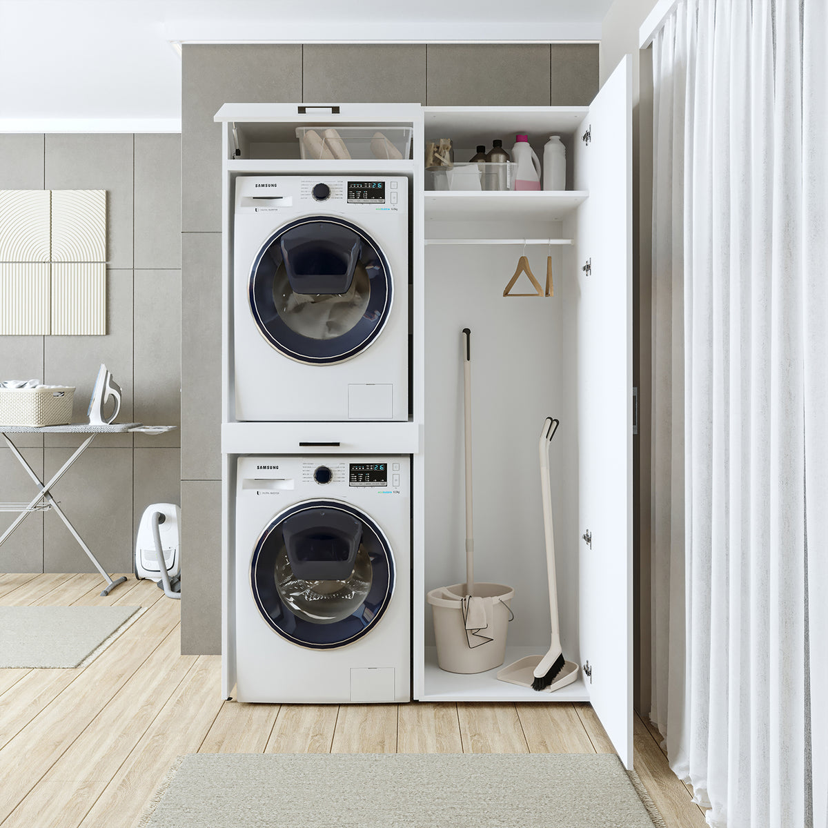 Roomart Waschmaschinenschrank DUO-I, 127 cm, Überbauschrank für Waschmaschine & Trockner, in 3 Farben