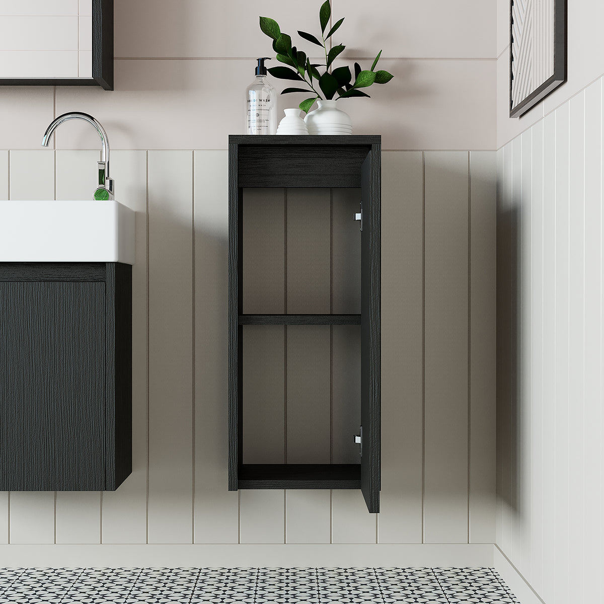 Roomart Badezimmer Seitenschrank, 30 cm, hängend mit Tür und offenem Fach, in 5 Farben
