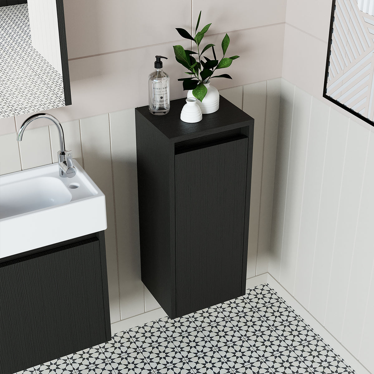 Roomart Badezimmer Seitenschrank, 30 cm, hängend mit Tür und offenem Fach, in 5 Farben