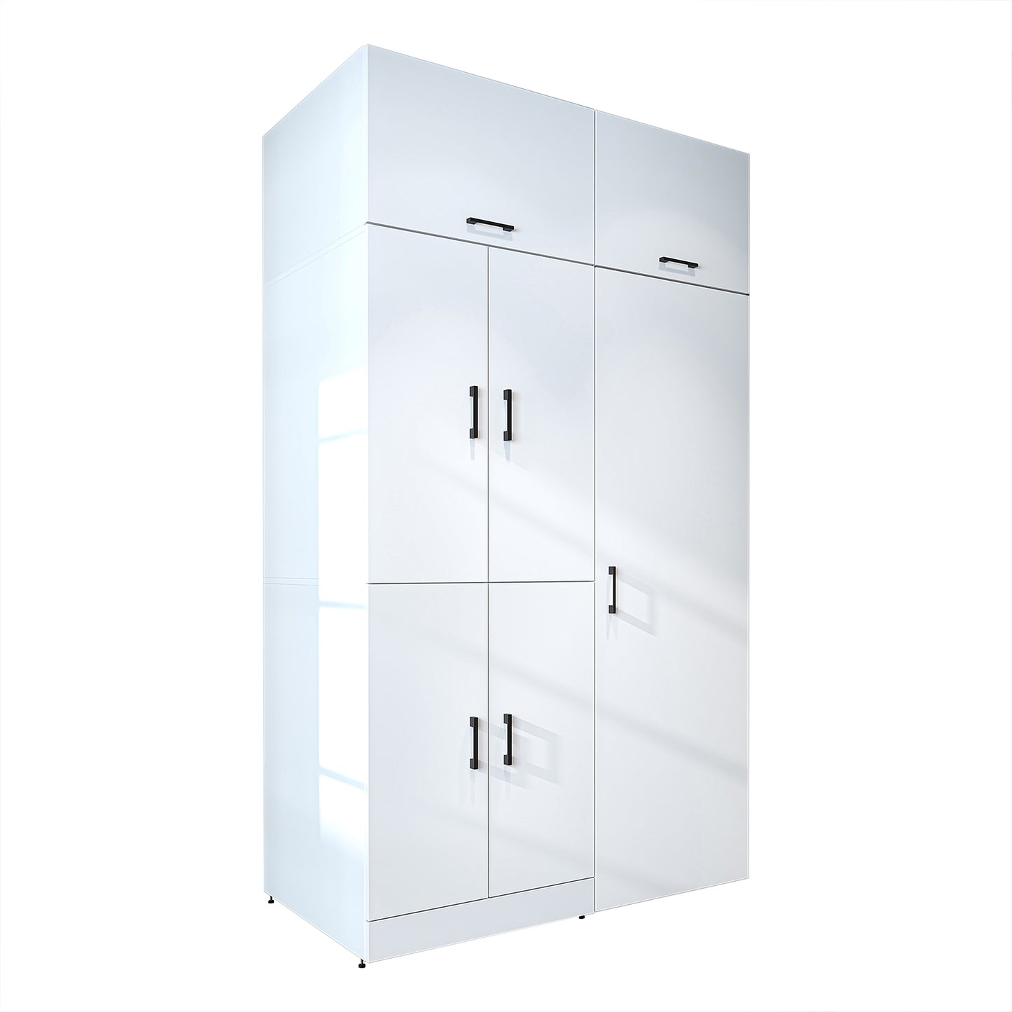 Roomart Waschmaschinenschrank " DORA SET" für Trockner & Waschmaschine, 130 cm breit, in 4 Farben, mit Türen & Ausziehbrett • Weiß • Weiß Eiche • Anthrazit Eiche • Eiche - waschmaschinenschrank, waschmaschinenregal, waschturm, schrank, weiß, waschmaschine