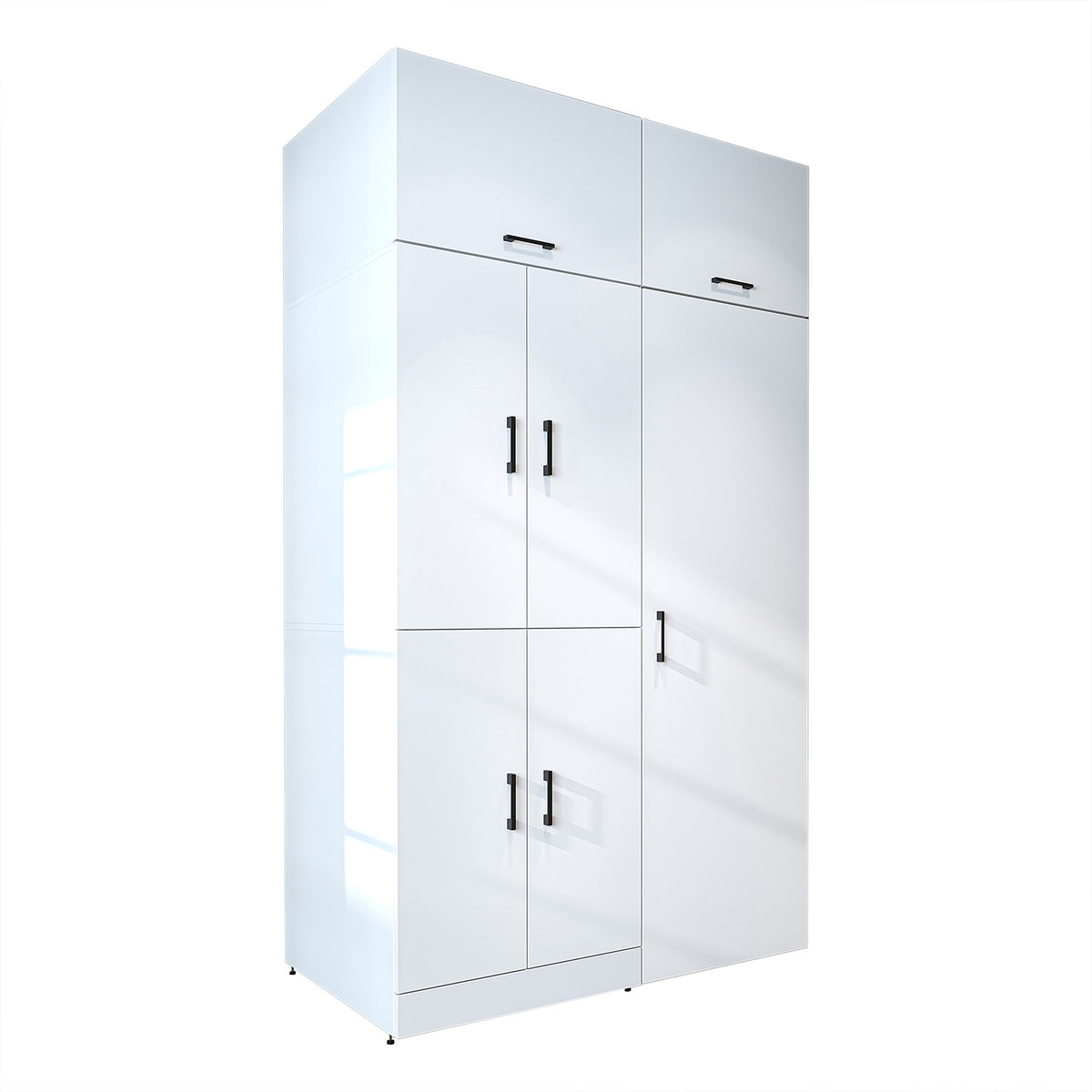 Armadio per lavatrice "DORA SET" per asciugatrice e lavatrice, larghezza 130 cm, in 4 colori, con ante e ripiano estraibile - bianco - rovere bianco - rovere antracite - rovere - armadio per lavatrice, scaffale per lavatrice, torre per lavatrice, armadio, bianco, lavatrice