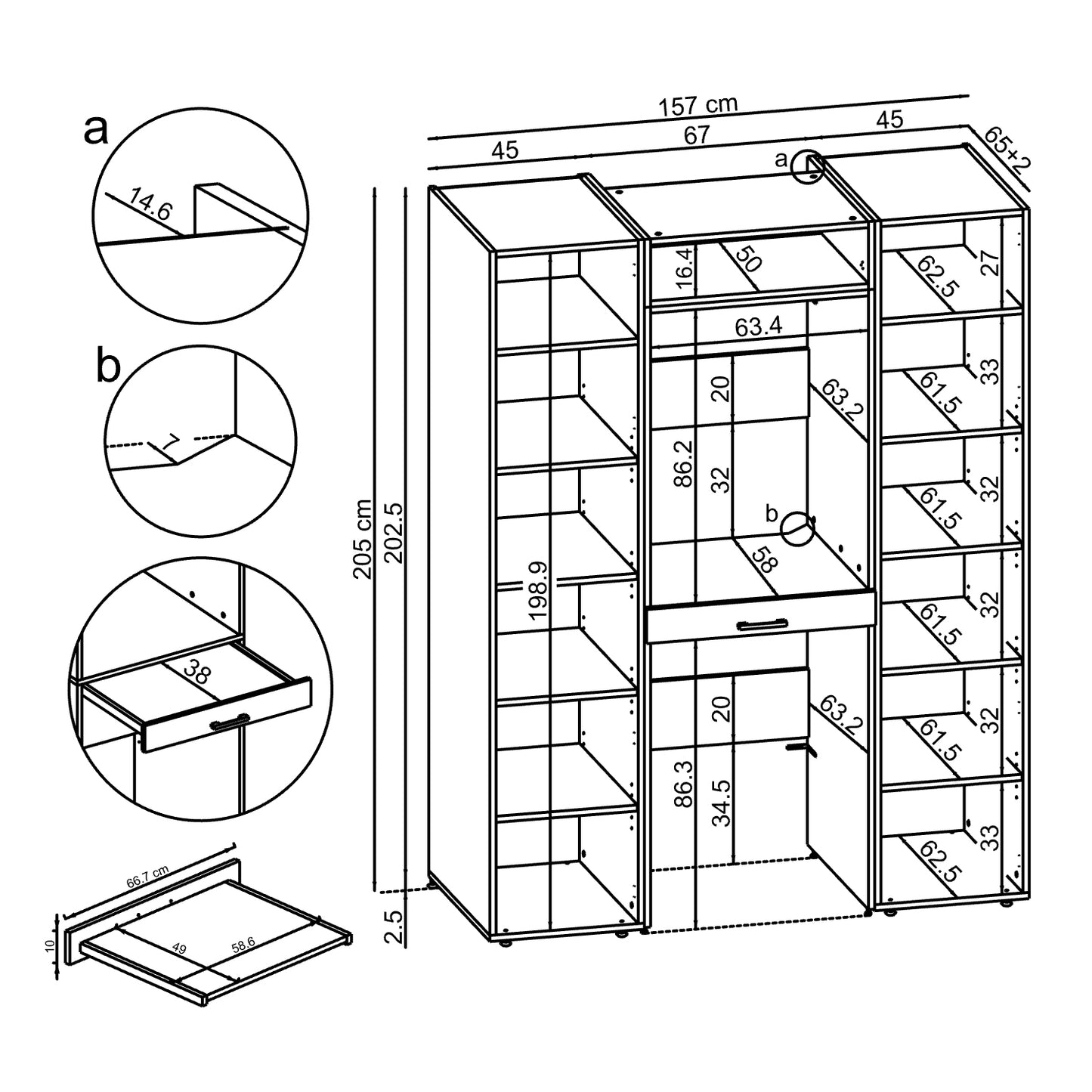 Roomart DUO-I Waschmaschinenschrank Schrankwand 157 cm â Waschmaschine & Trockner + Hochschrank | in 3 Farben