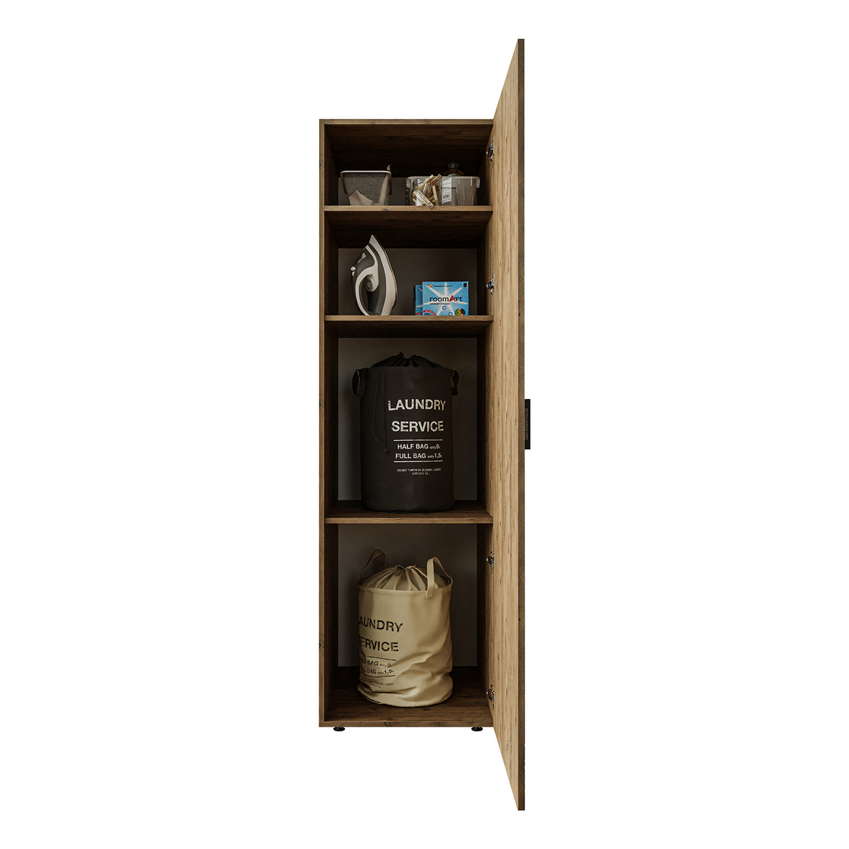 - Roomart - Estantes - Para armarios altos C60-W y E60-W (60 cm de ancho) - Blanco - Roble negro - armario, armario de baño, armario para lavadora, armario de baño, mueble de baño, estante para lavadora, torre de lavado, armario alto, baño, mueble, blanco, washmasc