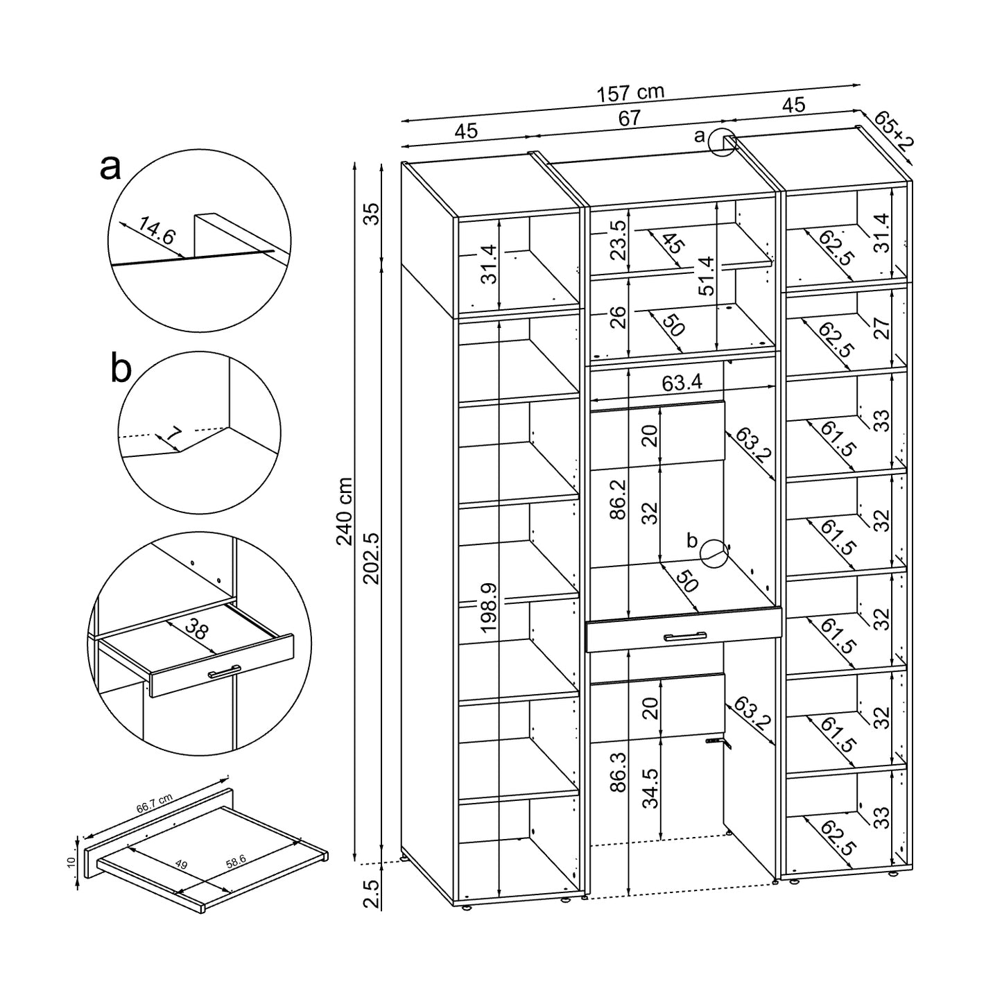Roomart Waschmaschinenschrank DUO I – 2 Geräte übereinander & Hochschrank, 157 cm