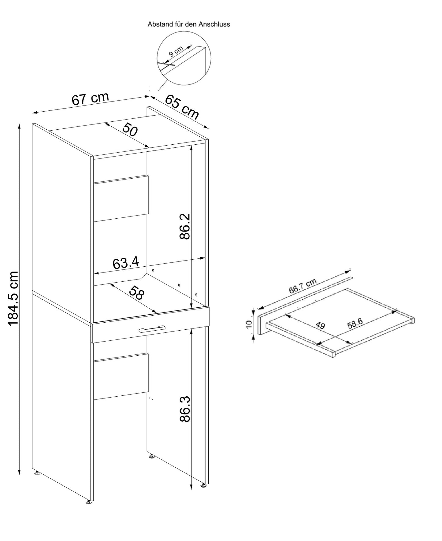 Roomart Waschmaschinenschrank für Trockner & Waschmaschine, in 3 Farben, mit Ausziehbrett • Weiß • Eiche • Schwarz Eiche