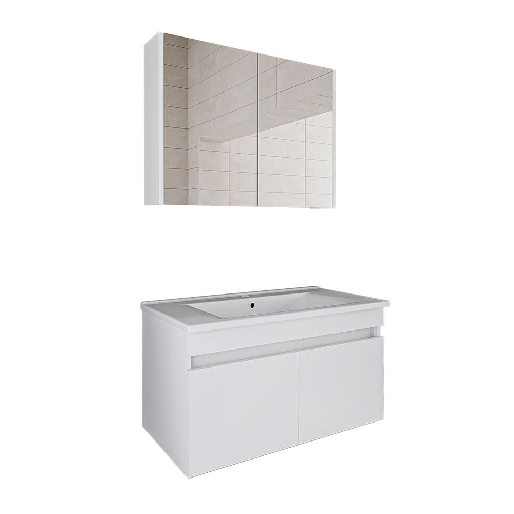 Roomart Badmöbel Set ATRIA 3 Teilig, in 4 Farben, 85 cm Unterschrank mit Keramikwaschbecken • Spiegelschrank