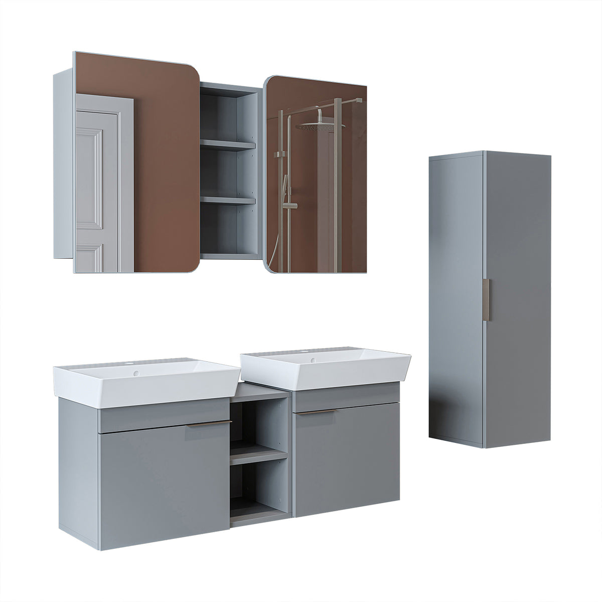 Roomart Badmöbel-Set LYCIA 120 cm, 4-teilig mit Doppelwaschtisch und Spiegelschrank, in 4 Farben