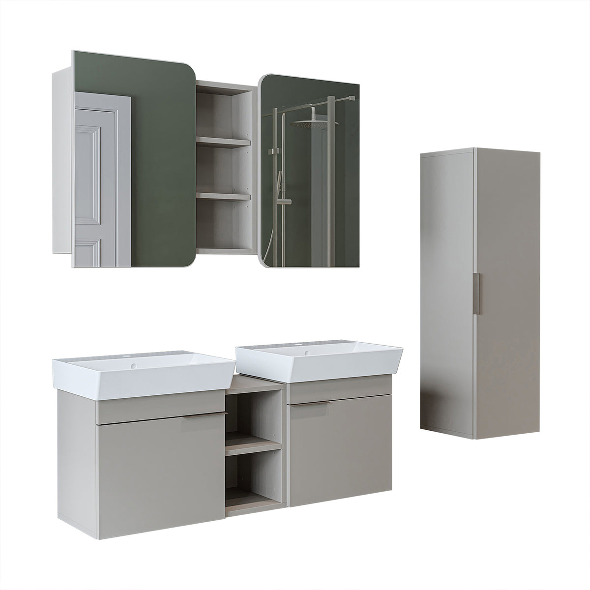 Roomart Badmöbel-Set LYCIA 120 cm, 4-teilig mit Doppelwaschtisch und Spiegelschrank, in 4 Farben