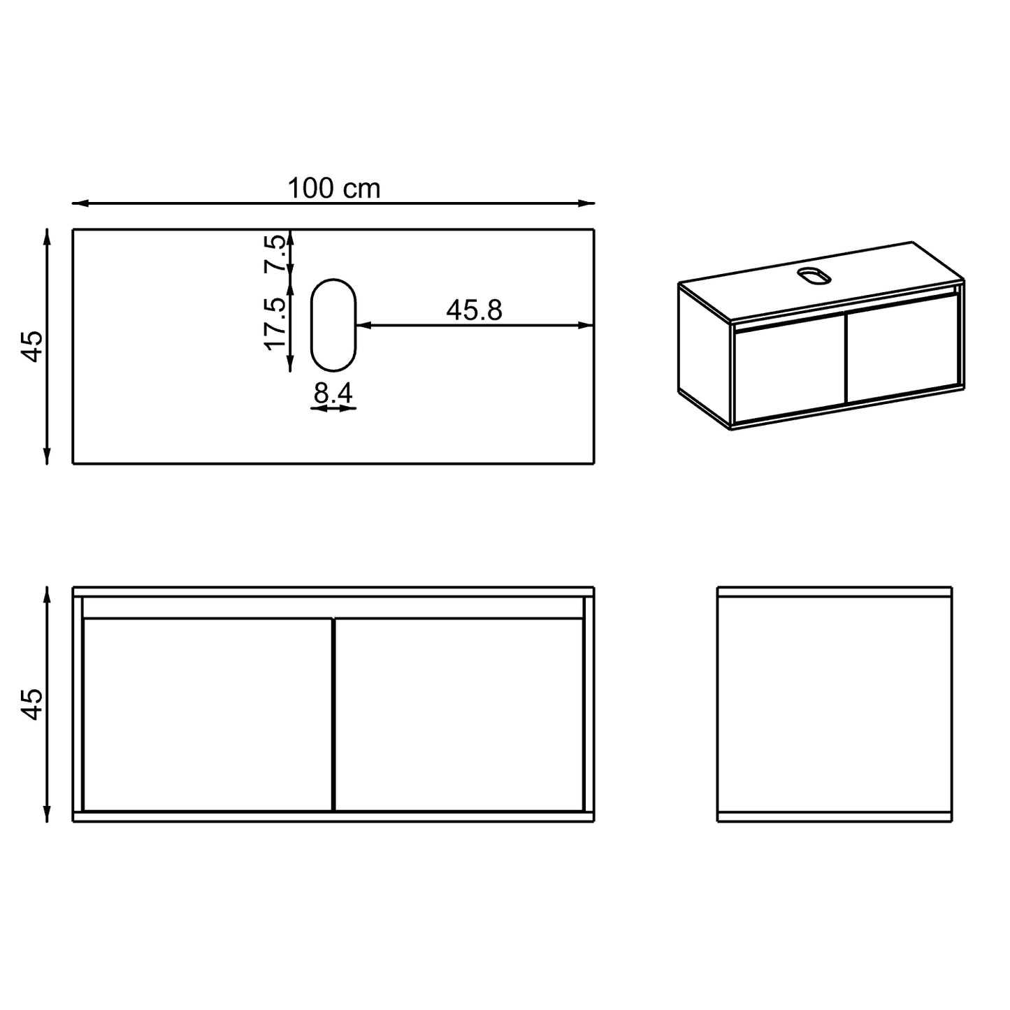 Roomart Badmöbel Set ATLANTIC 3-teilig – 100 cm Unterschrank mit Keramikwaschbecken & 80 cm Spiegelschrank | Badezimmermöbel