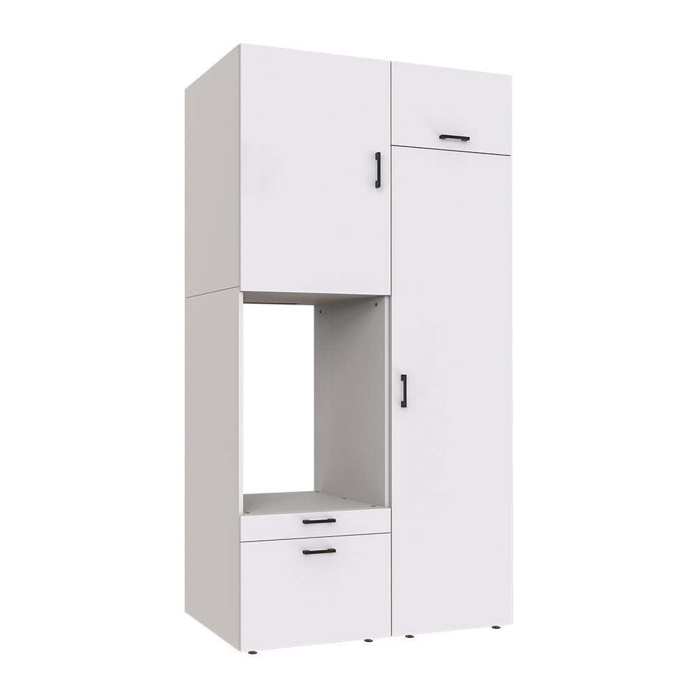 Roomart Schrankwand & Hochschrank Weiß Schwaz Eiche Badschrank Mehrzweckschrank- schrank, badezimmerschrank, waschmaschinenschrank, badschrank, badezimmermöbel, waschmaschinenregal, waschturm, hochschrank, bad, möbel, weiß, waschmaschinen, unterschrank, w