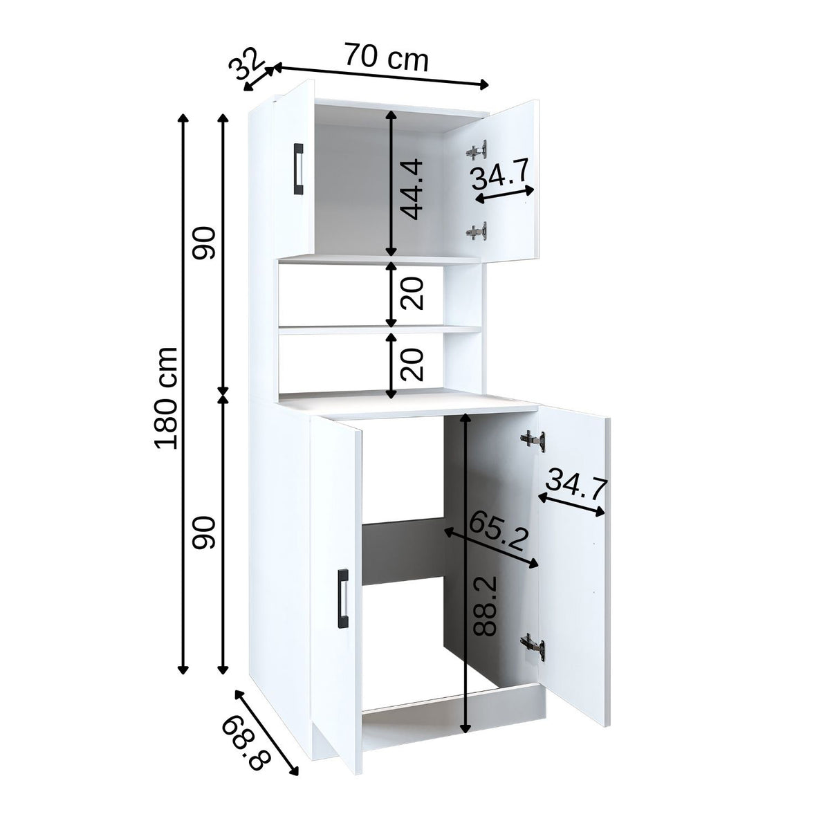 Roomart, meuble de salle de bain pour lave-linge ATRIA, superstructure pour lave-linge, L x H x P : 70 x 180 x 69 cm, en chêne blanc, meuble pour lave-linge en chêne anthracite, étagère pour lave-linge, tour de lavage, meuble, blanc, machines à laver, meuble bas, lave-linge, sèche-linge, maison