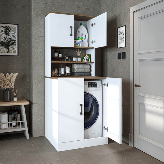 Roomart, Badezimmer Waschmaschinenschrank ATRIA, Waschmaschinenüberbau, BHT: 70 x 180 x 69 cm, in Weiß-Eiche, Anthrazit Eiche waschmaschinenschrank, waschmaschinenregal, waschturm, schrank, weiß, waschmaschinen, unterschrank, waschmaschine, trockner, haus