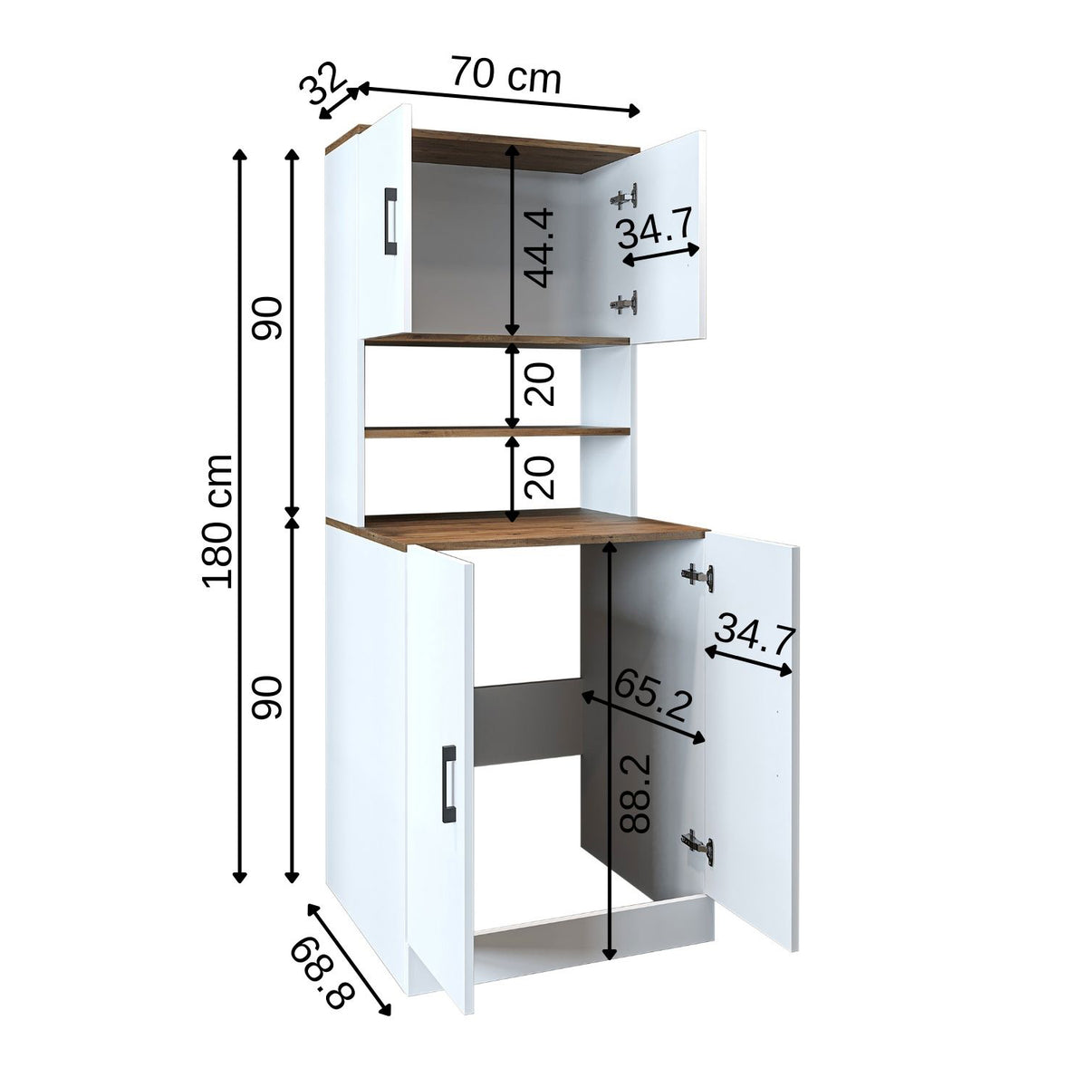 Roomart, meuble de salle de bain pour lave-linge ATRIA, superstructure pour lave-linge, L x H x P : 70 x 180 x 69 cm, en chêne blanc, meuble pour lave-linge en chêne anthracite, étagère pour lave-linge, tour de lavage, meuble, blanc, machines à laver, meuble bas, lave-linge, sèche-linge, maison
