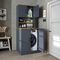 Roomart, Badezimmer Waschmaschinenschrank ATRIA, Waschmaschinenüberbau, BHT: 70 x 180 x 69 cm, in Weiß-Eiche, Anthrazit Eiche waschmaschinenschrank, waschmaschinenregal, waschturm, schrank, weiß, waschmaschinen, unterschrank, waschmaschine, trockner, haus
