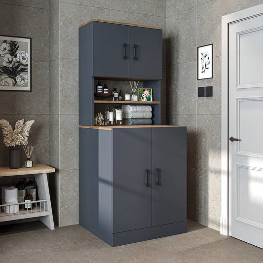 Roomart, Badezimmer Waschmaschinenschrank ATRIA, Waschmaschinenüberbau, BHT: 70 x 180 x 69 cm, in Weiß-Eiche, Anthrazit Eiche waschmaschinenschrank, waschmaschinenregal, waschturm, schrank, weiß, waschmaschinen, unterschrank, waschmaschine, trockner, haus