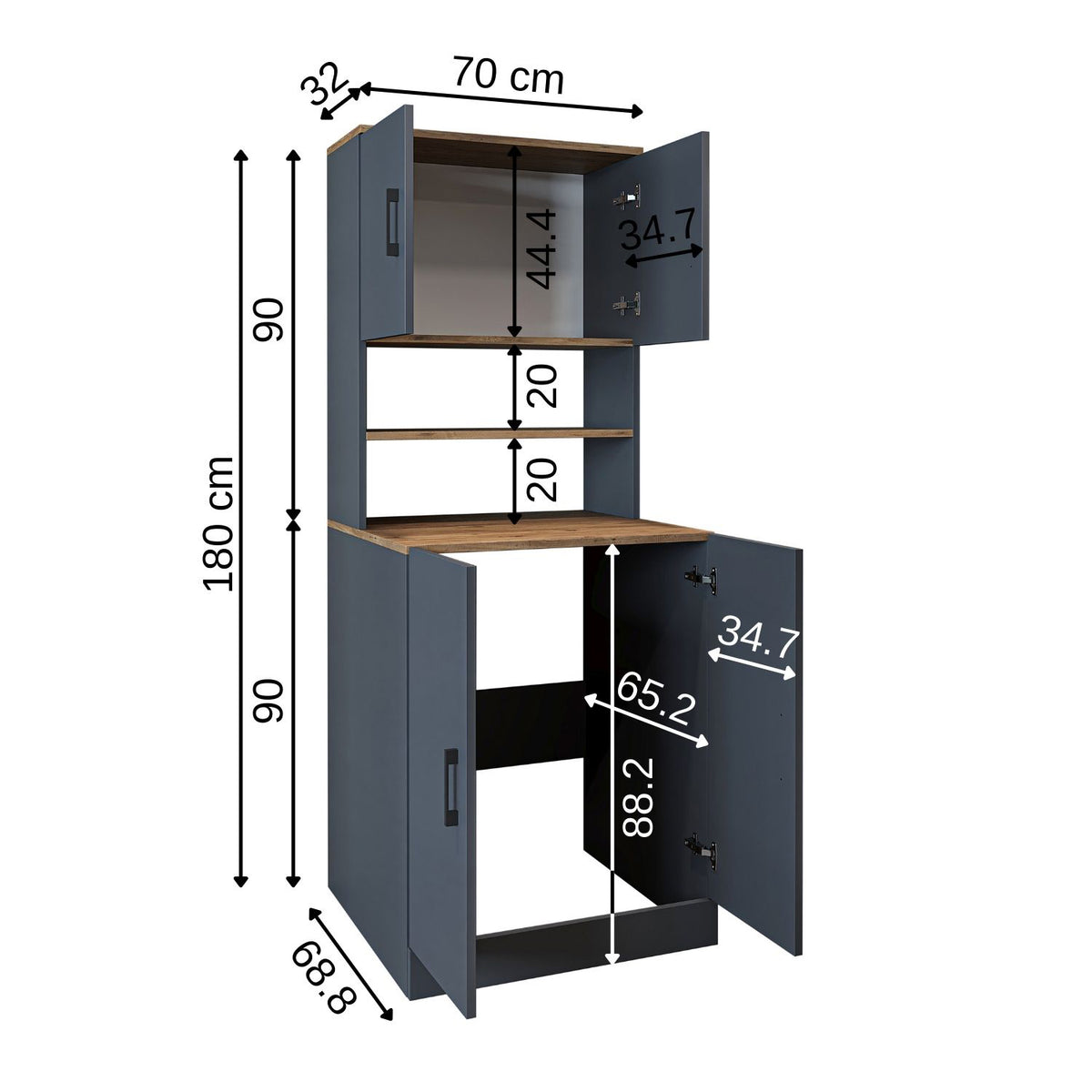 Roomart, meuble de salle de bain pour lave-linge ATRIA, superstructure pour lave-linge, L x H x P : 70 x 180 x 69 cm, en chêne blanc, meuble pour lave-linge en chêne anthracite, étagère pour lave-linge, tour de lavage, meuble, blanc, machines à laver, meuble bas, lave-linge, sèche-linge, maison