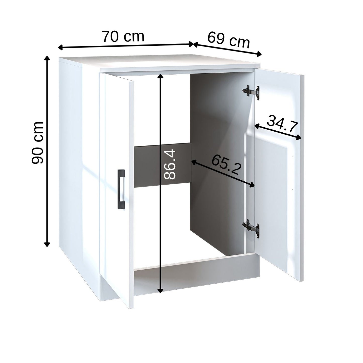 Roomart, Badezimmer Waschmaschinenschrank ATRIA, Waschmaschinenunterschrank, BHT: 70x 90 x 69 cm, in Weiß-Eiche, Eiche, Anthrazit Eiche, Weiß waschmaschinenschrank, waschmaschinenregal, waschturm, schrank, weiß, waschmaschinen, unterschrank, waschmaschine