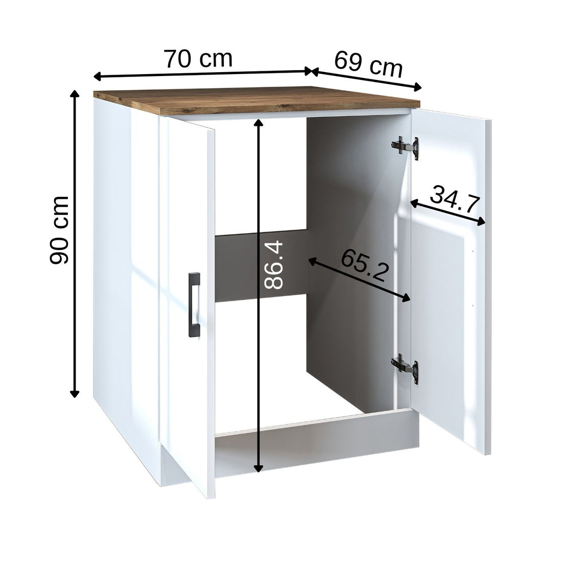 Roomart, Salle de bain Armoire pour machine à laver ATRIA, Armoire pour machine à laver, LH : 70x 90 x 69 cm, en chêne blanc, chêne, chêne anthracite, blanc Armoire pour machine à laver, étagère pour machine à laver, tour de lavage, armoire, blanc, machines à laver, armoire inférieure, machine à laver