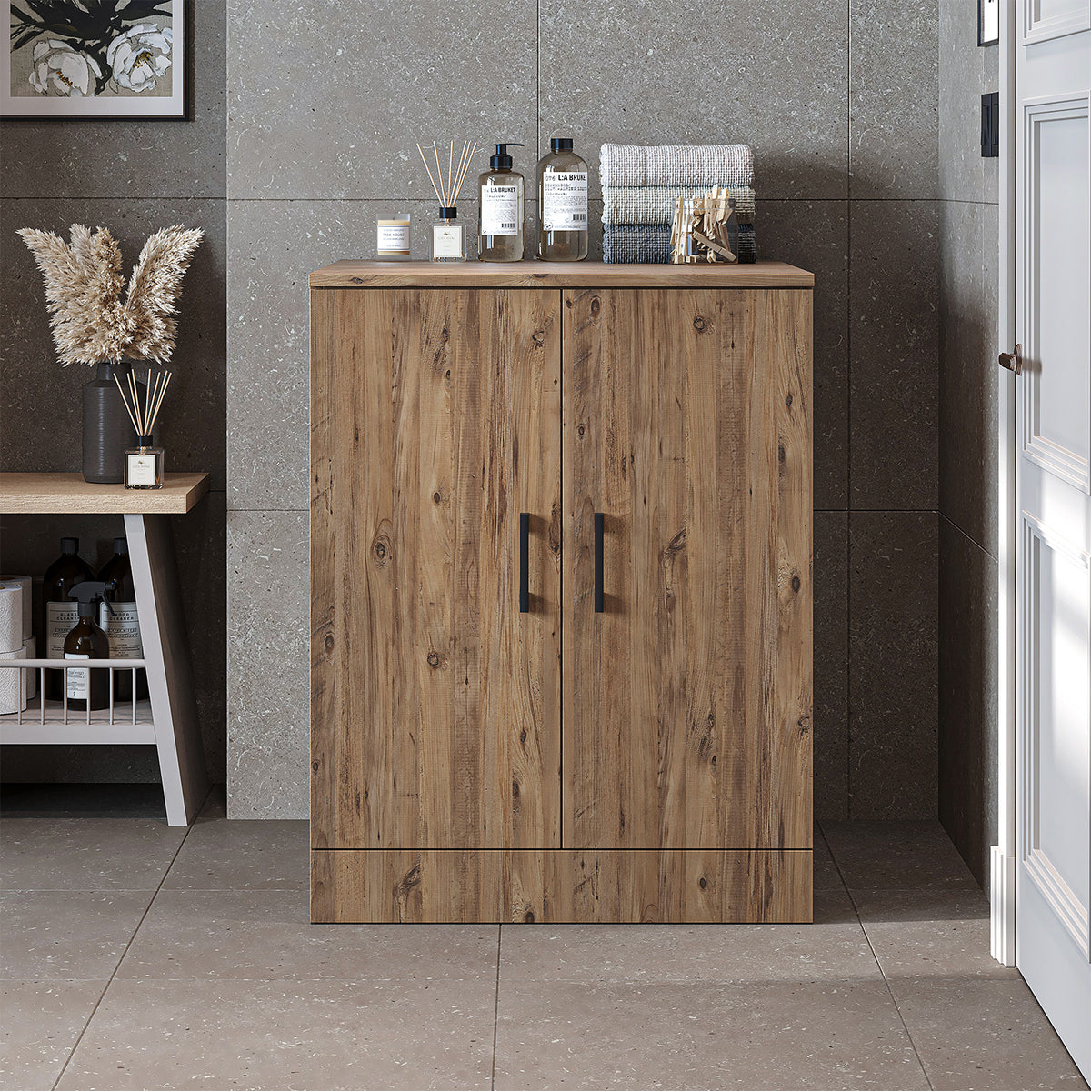 Roomart, Salle de bain Armoire pour machine à laver ATRIA, Armoire pour machine à laver, LH : 70x 90 x 69 cm, en chêne blanc, chêne, chêne anthracite, blanc Armoire pour machine à laver, étagère pour machine à laver, tour de lavage, armoire, blanc, machines à laver, armoire inférieure, machine à laver