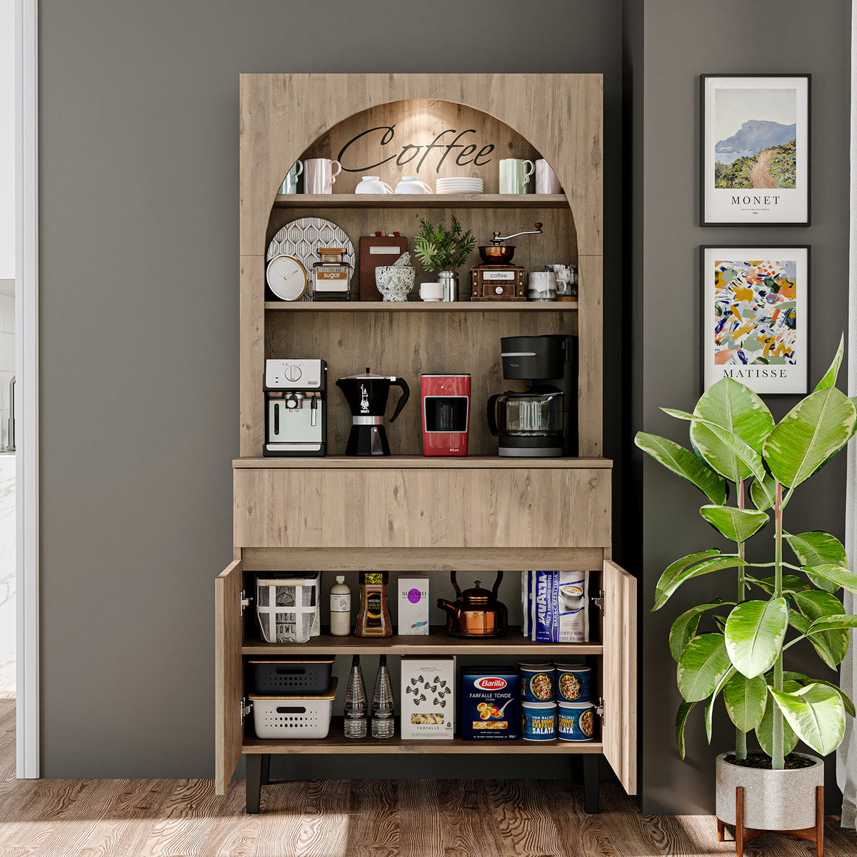 Roomart Küchenschrank VENEDIK – Buffet- & Mehrzweckschrank mit Schublade, Türen & Verstellbare Ablagen – Mikrowellenschrank, Aufbewahrungsschrank für Küche, Esszimmer, Wohnzimmer – 90 x 179 x 42 cm – in 4 Farben – Modern & Multifunktional