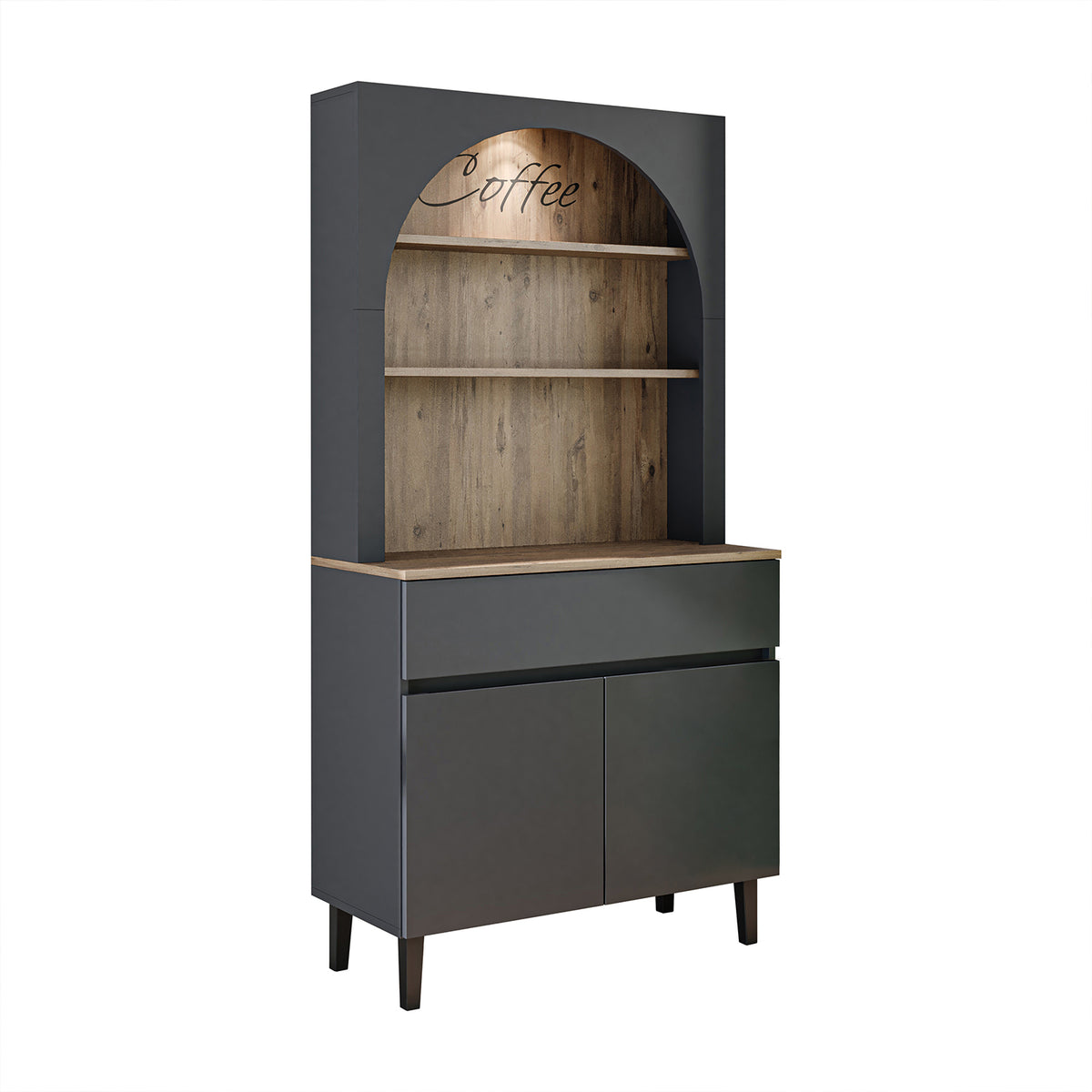 Roomart Küchenschrank VENEDIK – Buffet- & Mehrzweckschrank mit Schublade, Türen & Verstellbare Ablagen – Mikrowellenschrank, Aufbewahrungsschrank für Küche, Esszimmer, Wohnzimmer – 90 x 179 x 42 cm – in 4 Farben – Modern & Multifunktional