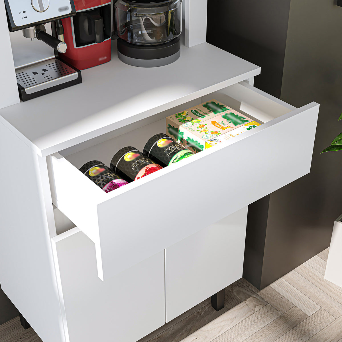 Roomart Küchenschrank VENEDIK 60 cm, Kaffeebar mit LED und Bogendesign, in 4 Farben