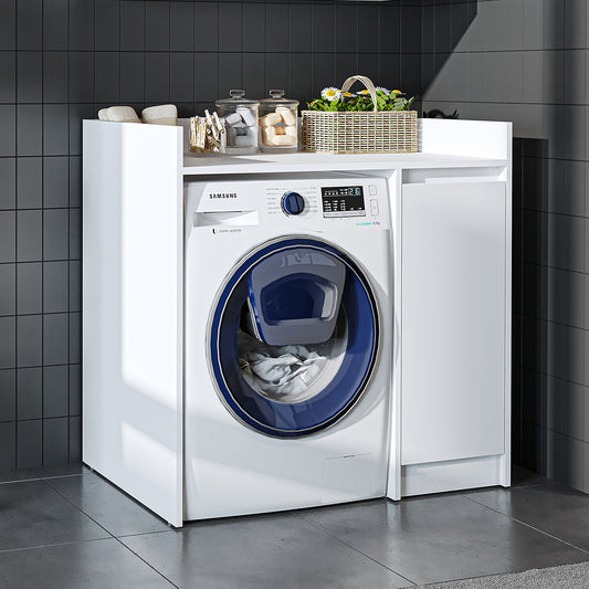 Roomart Waschmaschinenschrank DERIN-II – Waschmaschinen-Überbauschrank – 100×180×65 cm – Waschküchen- & Hauswirtschaftsschrank – Weiß, Weiß-Eiche, Eiche & Anthrazit-Eiche