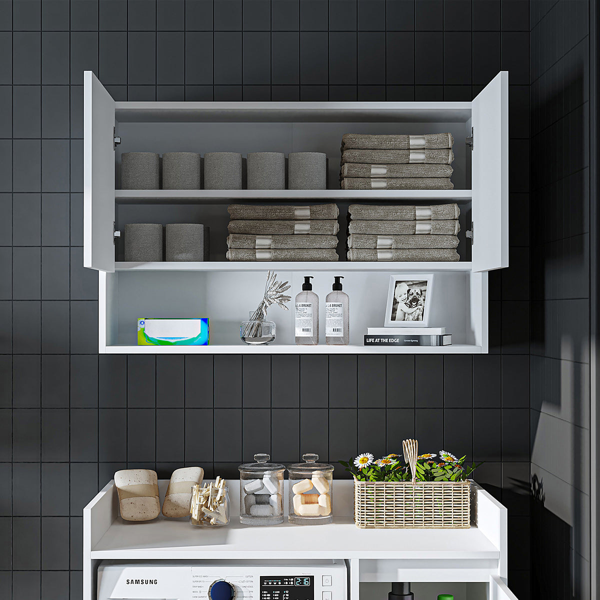 Roomart Waschmaschinenschrank DERIN-II, 100 cm, mit Oberschrank, in 4 Farben