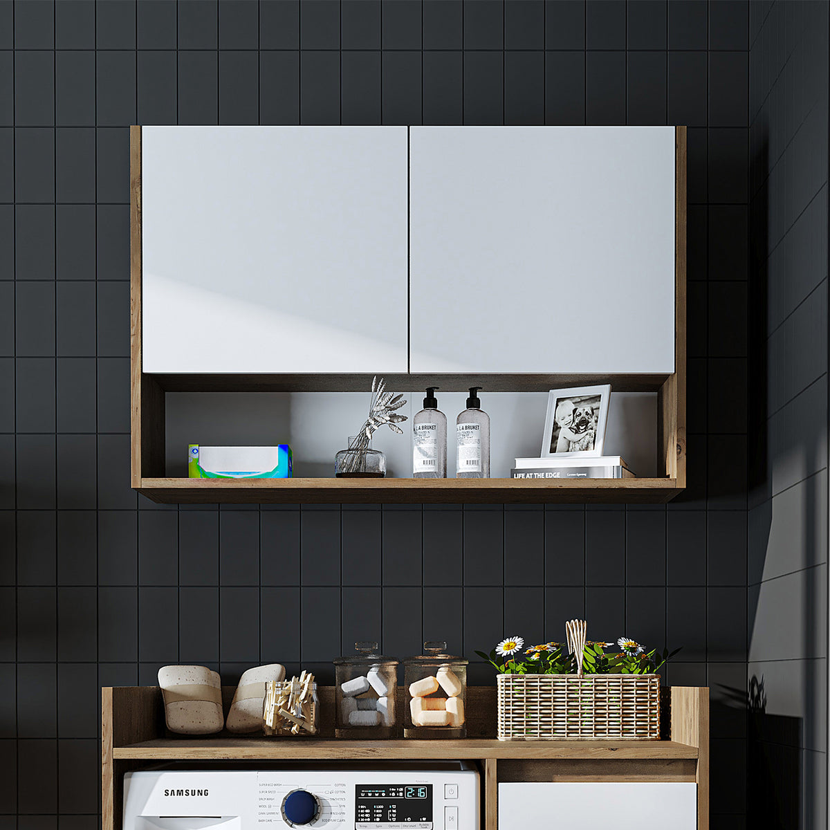 Roomart Waschmaschinenschrank DERIN-II, 100 cm, mit Oberschrank, in 4 Farben