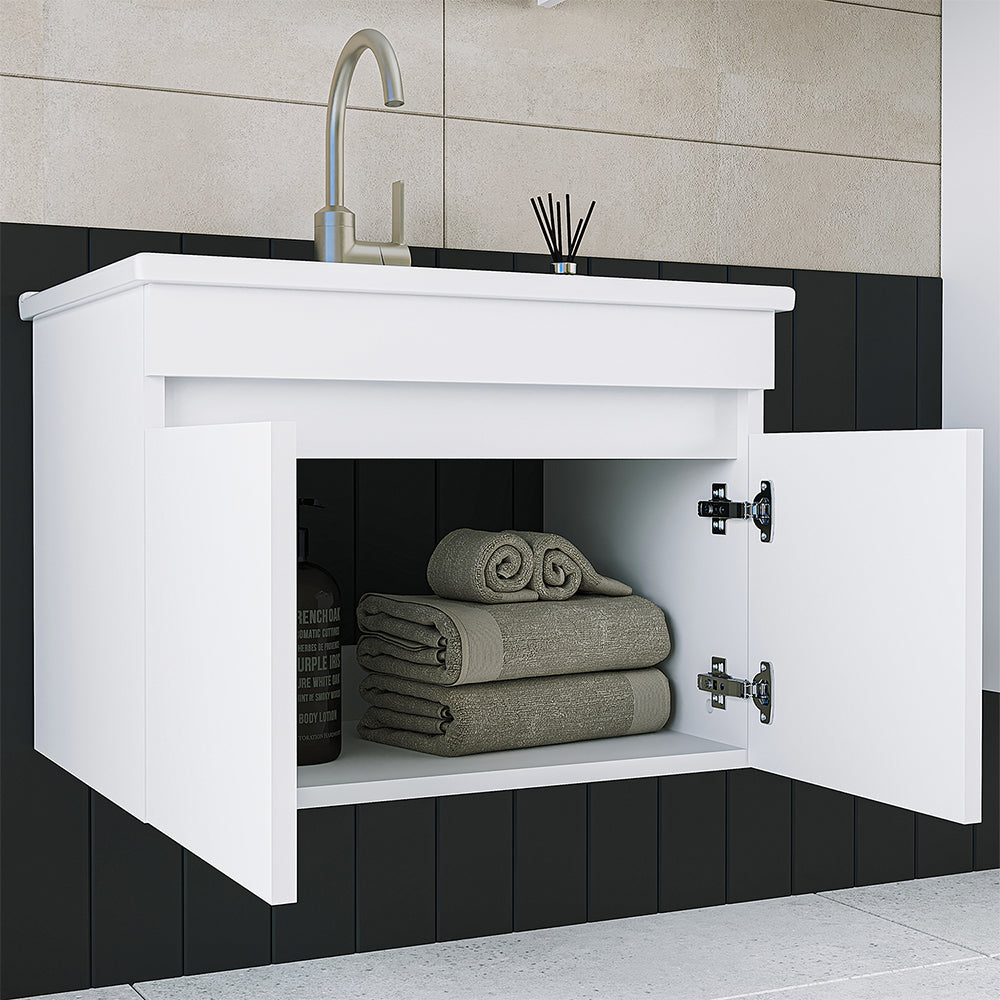 Roomart Badmöbel Set ATRIA 65 cm Unterschrank mit Waschbecken Spiegelschrank Hochschrank