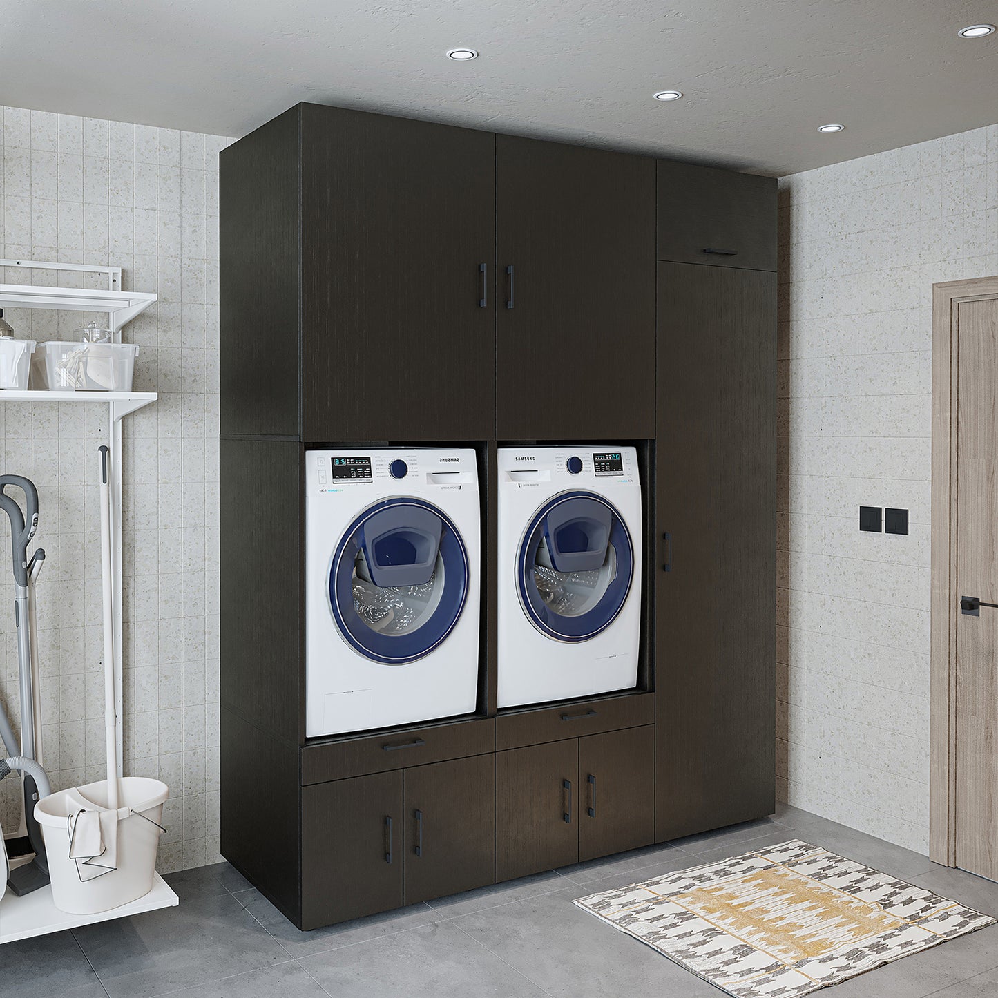 Roomart Überbauschrak für Waschküche & Hauswirtschaftsraum, (SERIE 3), 194 cm breit, in 3 Farben, Mit Schubladen und Ausziehbrett