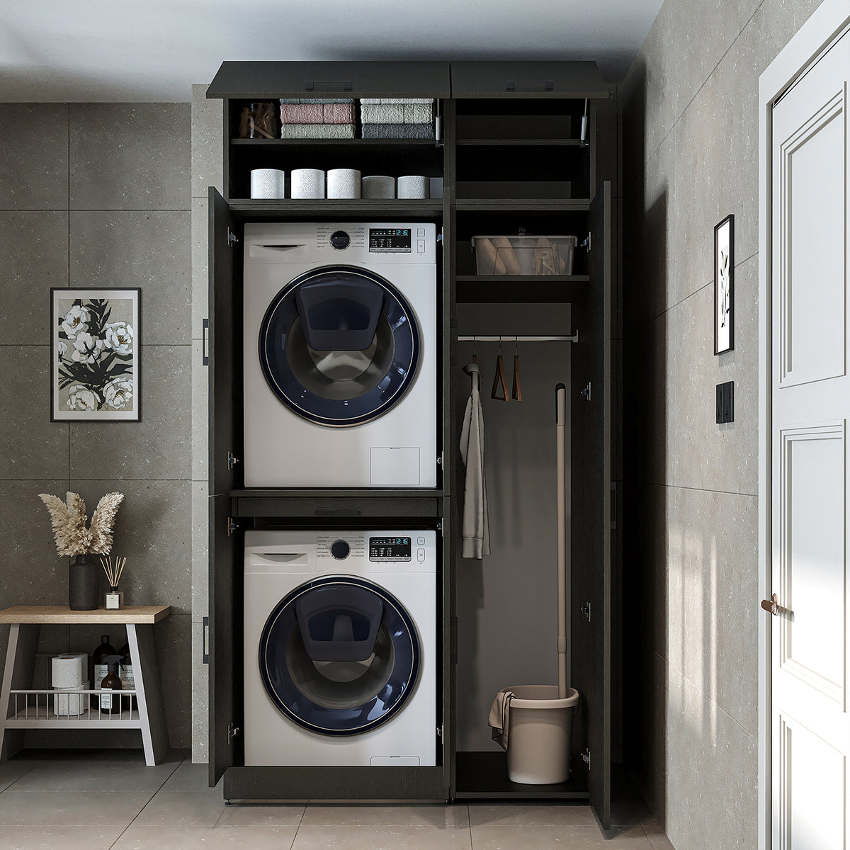 Roomart Waschmaschinenschrank DORA-I, 115 cm, für Waschmaschine und Trockner mit Hochschrank, in 5 Farben