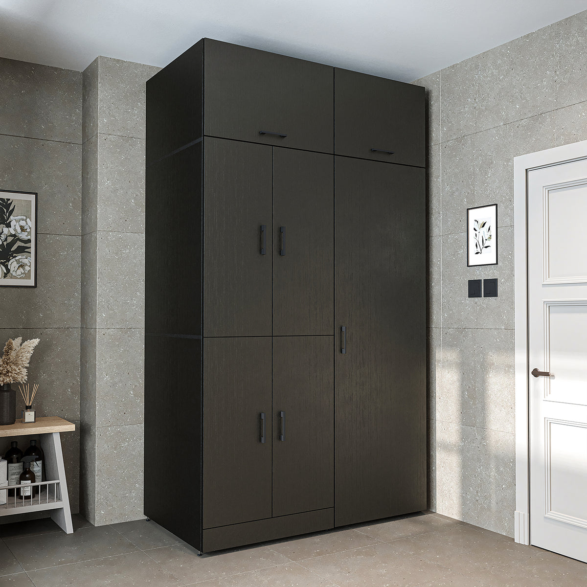 Roomart Waschmaschinenschrank DORA-I, 130 cm, mit Ausziehbrett und Hochschrank, 5 Farben