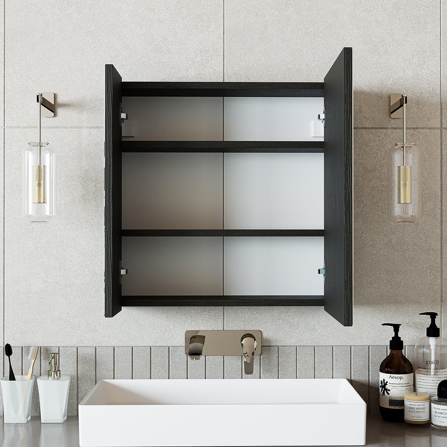 Roomart, Badezimmer Spiegelschrank, 80 cm, 60 cm, Badezimmermöbel, in Weiss & Eiche Farben - badezimmerschrank, waschbecken, badezimmermöbel, badschrank, badezimmer, mit, unterschrank, badmöbel, set, waschtisch, möbel, badezimmermãbel, bad, badezimmerschr
