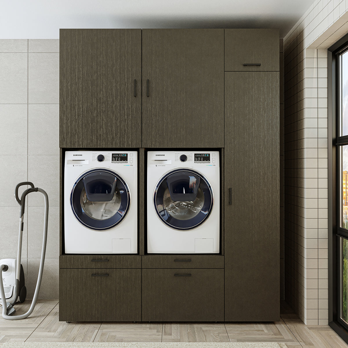Roomart Waschmaschinenschrank SERIE 2, Doppelschrank mit Ausziehbrettern und Hochschrank, in 3 Farben