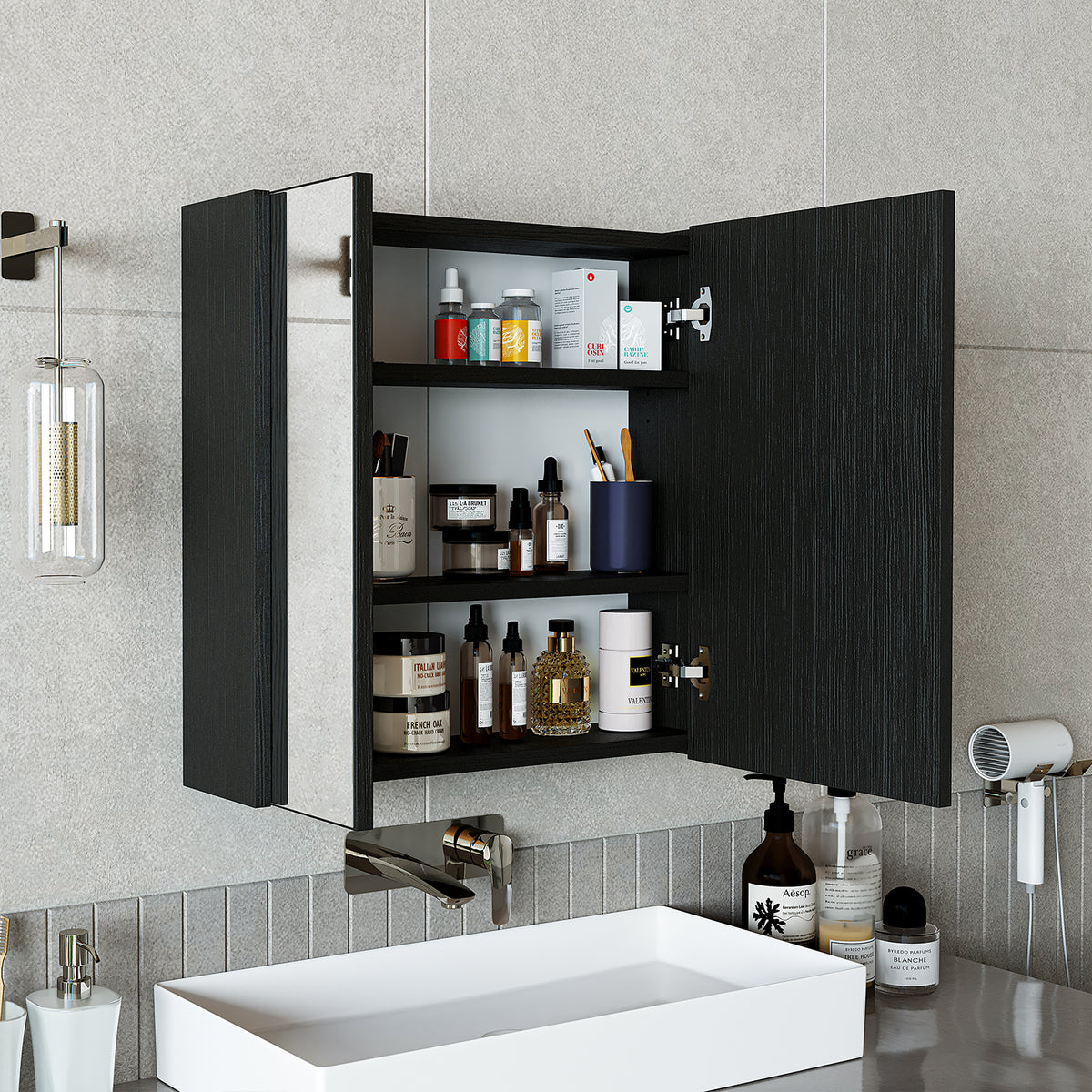 Roomart, Armoire de salle de bain miroir, 80 cm, 60 cm, Meuble de salle de bain, Couleurs blanc & chêne - armoire de salle de bain, lavabo, meuble de salle de bain, armoire de salle de bain, avec, meuble bas, meuble de salle de bain, ensemble, lavabo, meubles, meuble de salle de bain, salle de bain