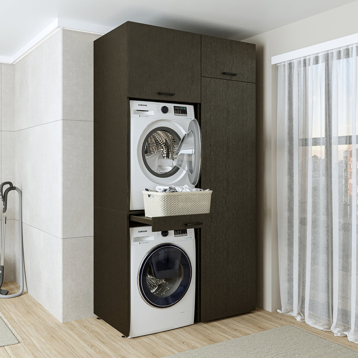 Roomart Waschmaschinenschrank DUO-I, 127 cm, Überbauschrank für Waschmaschine & Trockner, in 3 Farben