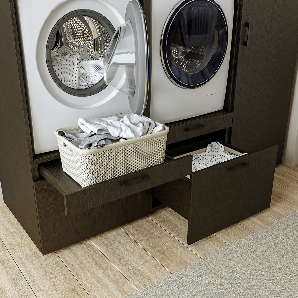 Roomart Waschmaschinenschrank SERIE 2, Doppelschrank mit Ausziehbrettern und Hochschrank, in 3 Farben