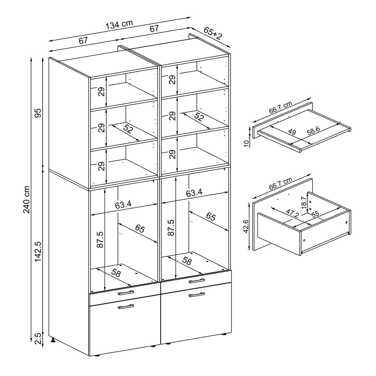 Roomart Waschmaschinenschrank SERIE 2, 134 cm, Doppelschrank mit Ausziehbrettern, in 3 Farben