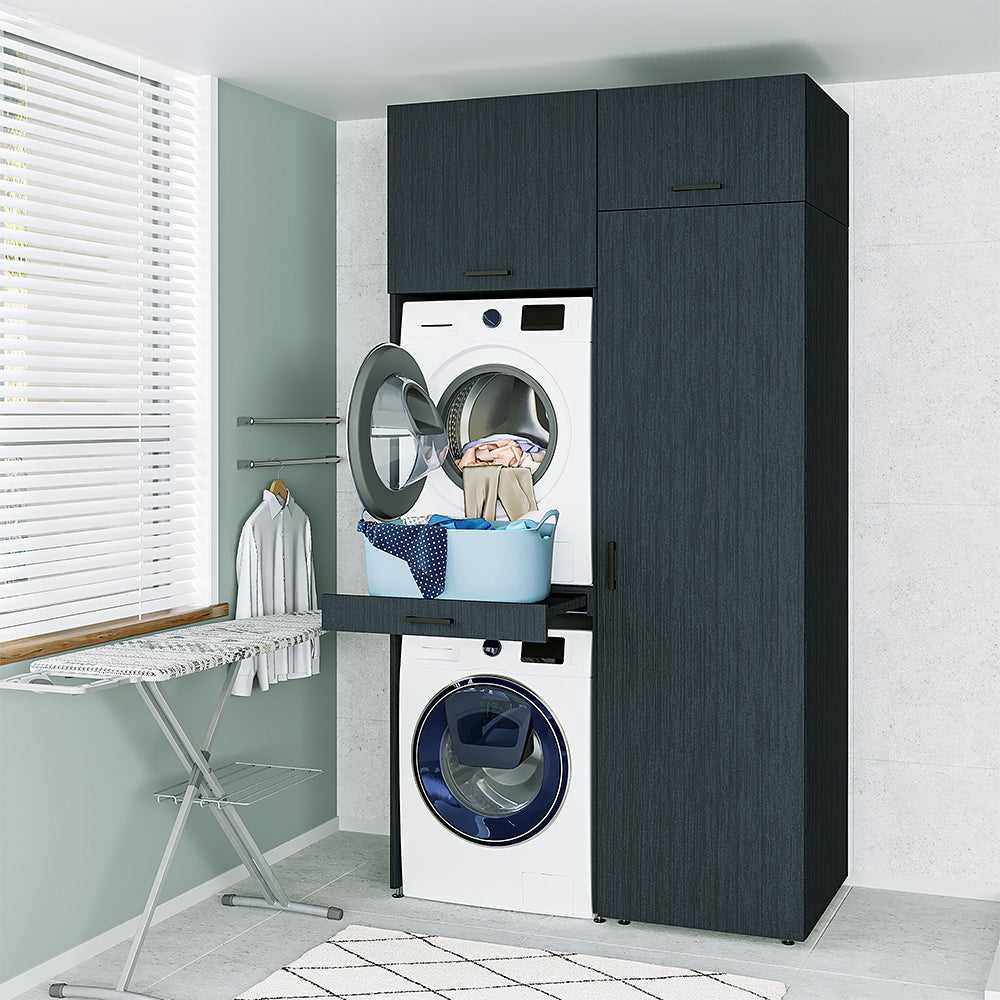 Sèche-linge mural Roomart sur lave-linge • 127 cm de large • Blanc • Chêne noir
