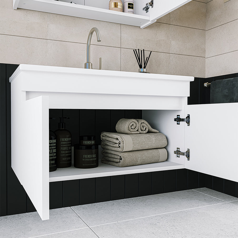 Set arredo bagno Roomart ATRIA Mobile base 85 cm con mobile specchio lavabo mobile alto